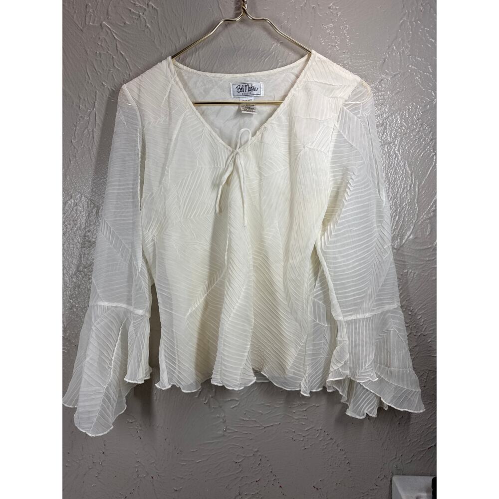 Vintage Bob Mackie Studio Womens Cream Textured Lined Top Elegant Size 8